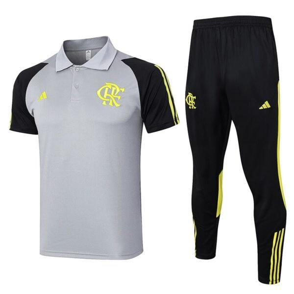 C1090# Flamengo training shirt POLO grey half zipper S-XXL
