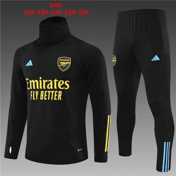23/24 Arsenal short zipper black kids kit  with long  collar 10-18