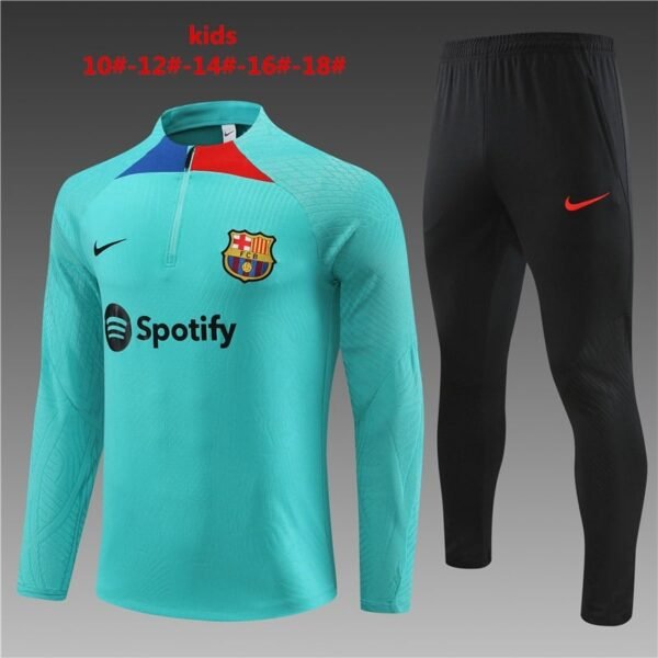 23/24 Barcelona short zipper player  lake blue kids kit 10-18