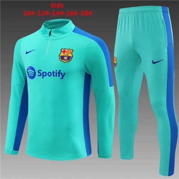 23/24 Barcelona short zipper  lake blue with sky blue kids kit 10-18