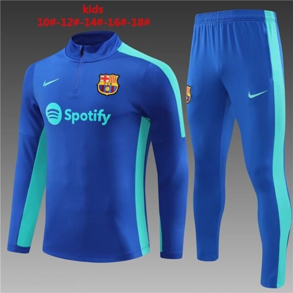 23/24 Barcelona short zipper sky blue with lake blue kids kit 10-18