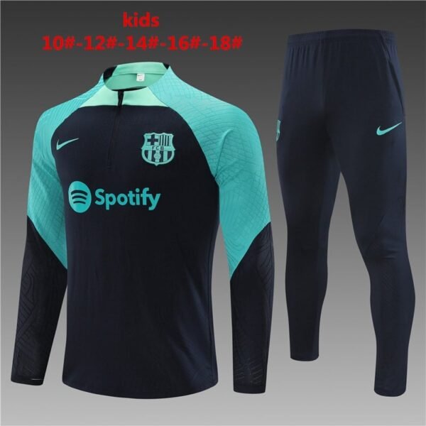 23/24 Barcelona short zipper player  deep blue with lake blue kids kit 10-18
