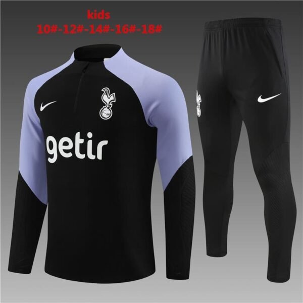 23/24 Tottenham Hotspur short zipper black kids kit 10-18