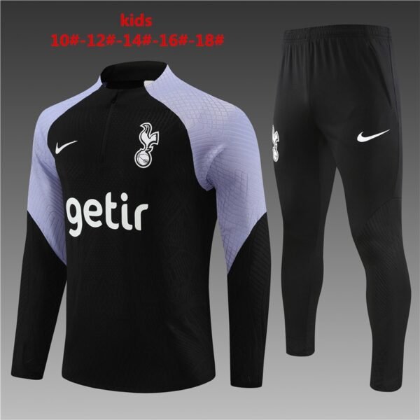 23/24 Tottenham Hotspur player short zipper black kids kit 10-18