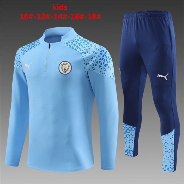 23/24 Manchester city short zipper light blue kids kits 10-18