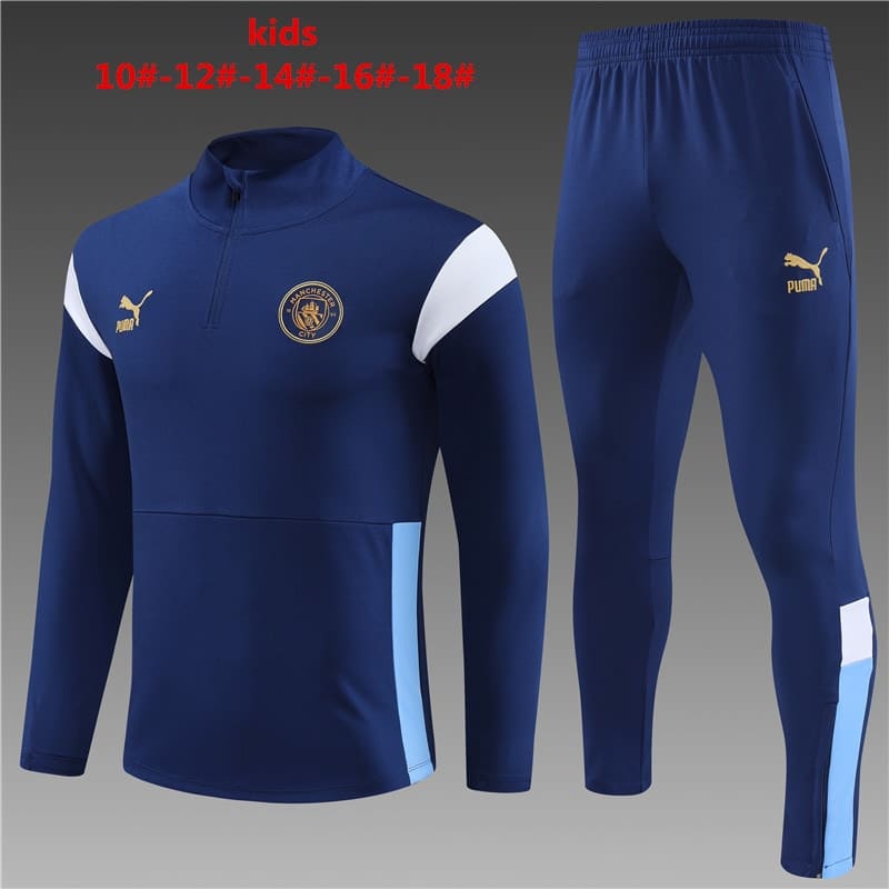 20240723025027-669f1a7306513.jpg 23/24 Manchester city short zipper deep blue kids kits 10-18 - Imagem 1