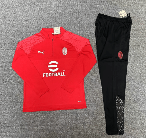 E709 23/24 AC Milan short zipper red kids kit 10-18 - Image 2