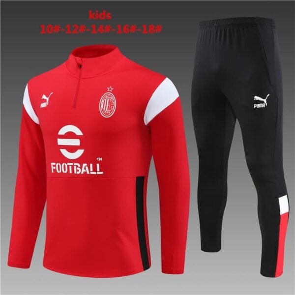 23/24 AC Milan short zipper red with black white kids kit 10-18