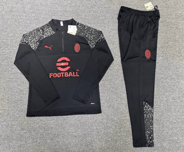 23/24 AC Milan short zipper black kids kit 10-18 - Image 2