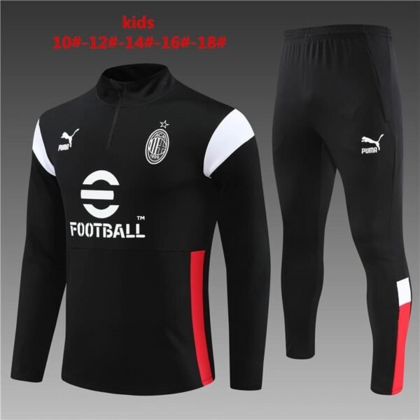 23/24 AC Milan short zipper black with white red kids kit 10-18