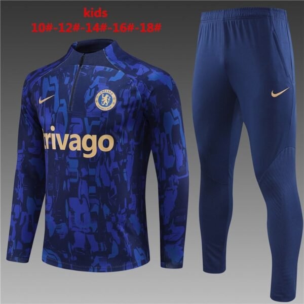 23/24 Chelsea short zipper camouflage blue kids kits 10-18
