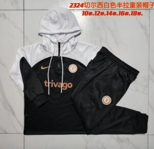 E736 23/24 Chelsea short zipper black kids kits with cap 10-18