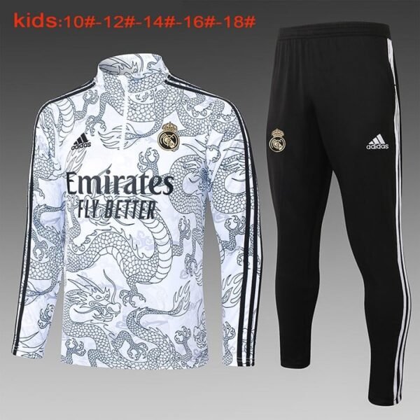 E768 23/24 Real Madrid short zipper Chinese dragon white kids kit 10-18