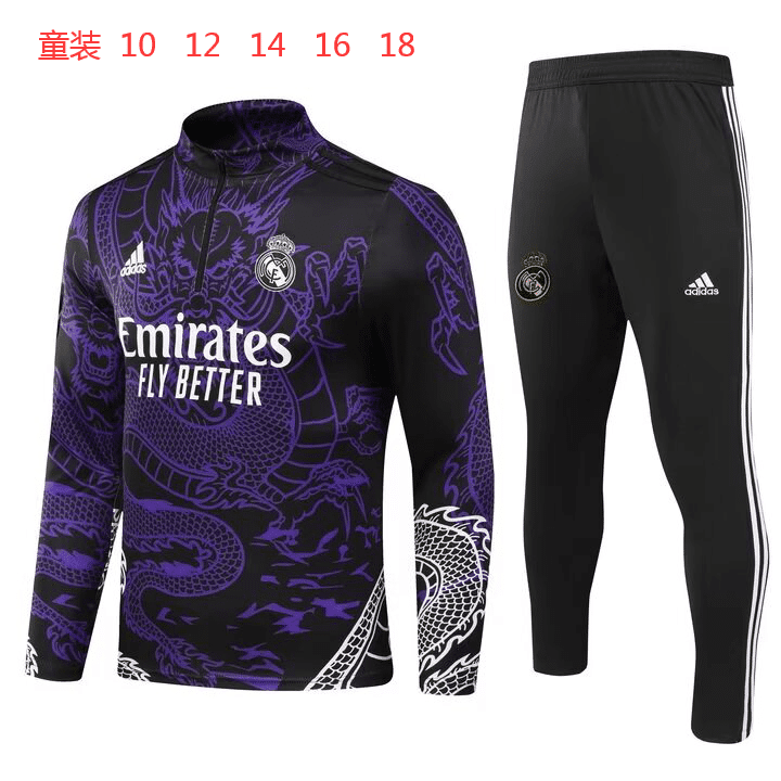 20240723083752-669f6be0dd3fd.png 23/24 Real Madrid short zipper Chinese dragon purple kids kit 10-18 - Imagem 1